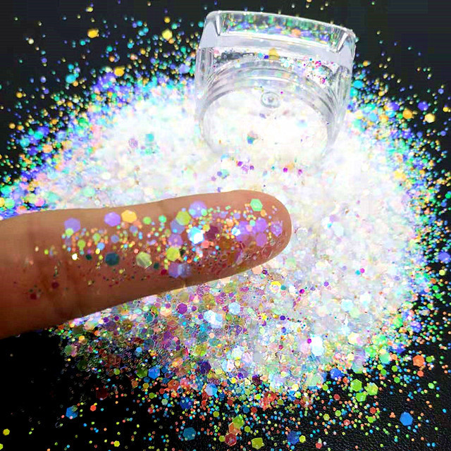 High quality White iridescent glitter that glitters is rainbow for mixing into epoxy floor UV resistant heat resistant etc.