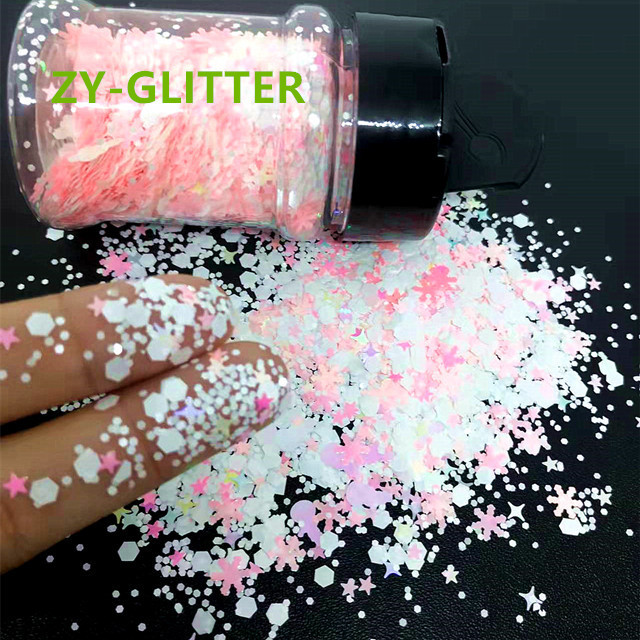 Wholesale Christmas snow shaped glitter in bulk materials polyester glitter Accepted color shape labels and package custom