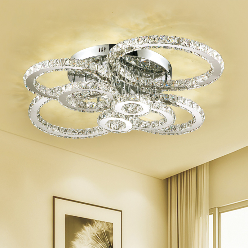 4/6/8 heads modern led crystal pendant lights stainless steel ceiling lamp flush mount hanging chandeliers