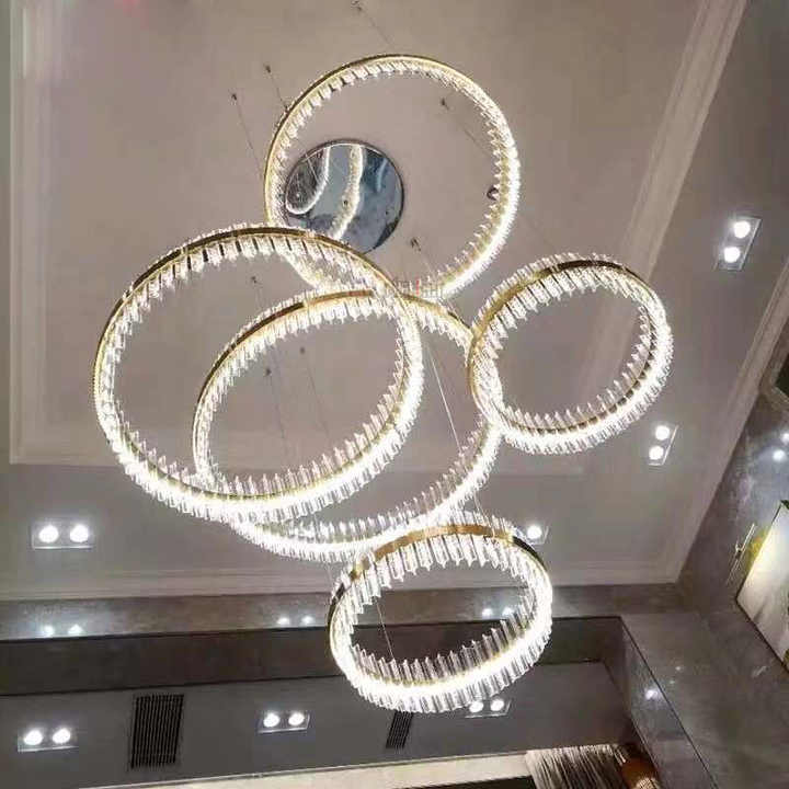 Wholesale Hotel Lobby Luxury Gold Color Villa High Ceilings Hanging Lights Crystal Chandelier Light Fixture