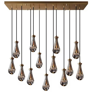 2024 Linear 72" Luxury Nickel Brass Living Room Restoration Chandelier Rain Pendant Light Ceiling Hanging Raindrop Light