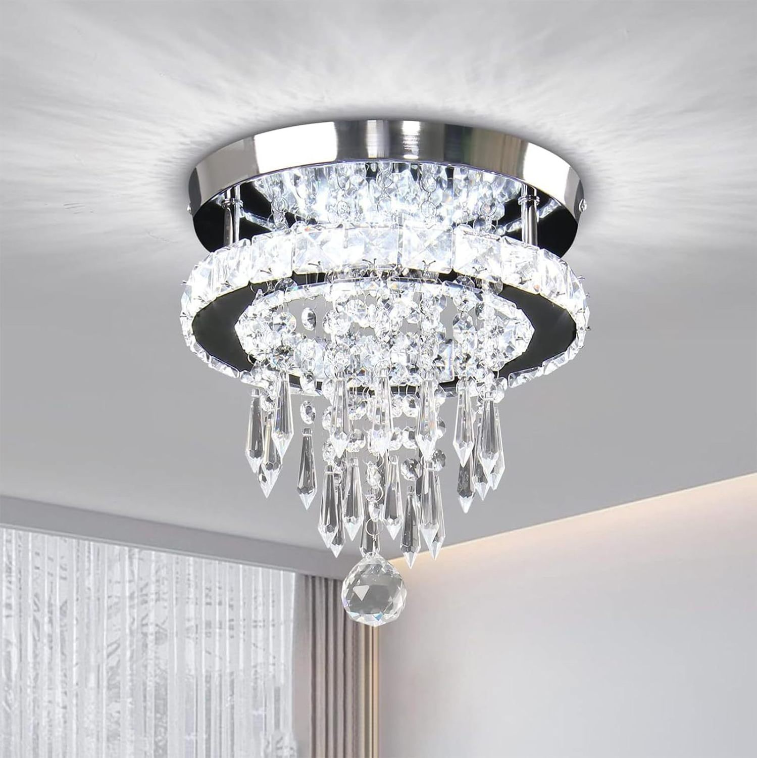 Crystal ceiling light round light luxury modern corridor corridor simple balcony entry ceiling light creative bedroom lamps