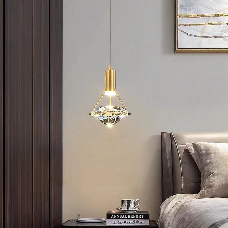 Modern crystal pendant light small single crystal hanging brass glass pendant for hotel bedroom light bedside lamp