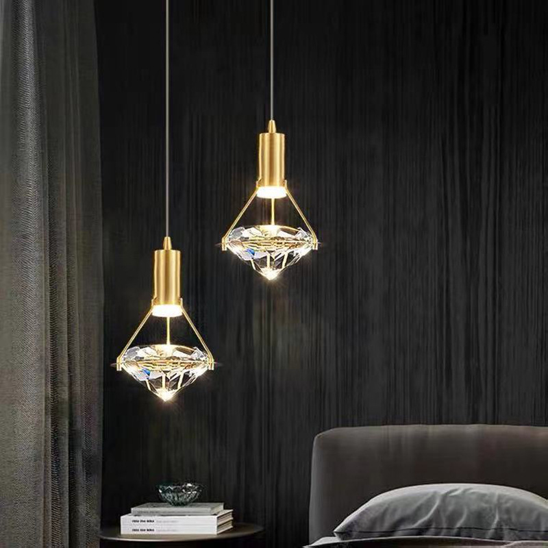 Modern crystal pendant light small single crystal hanging brass glass pendant for hotel bedroom light bedside lamp