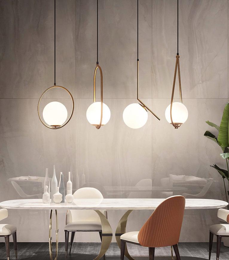 LED Decorative Nordic Modern Hanging Lamp Hotel Restaurant Dining Room Creative Glass Ball Pendant Light For Living Room