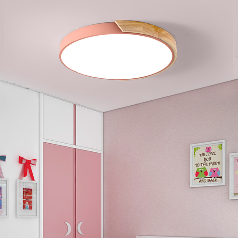 Macaron Morden Nordic Wood Grain Thin Flush Mount 18w 24w 36w 48w 60w Home Kids Bedroom Round Living Room Led Ceiling Lights