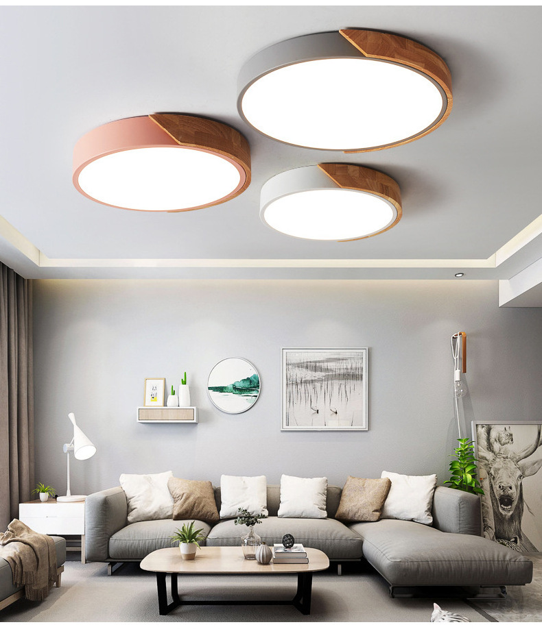 Macaron Morden Nordic Wood Grain Thin Flush Mount 18w 24w 36w 48w 60w Home Kids Bedroom Round Living Room Led Ceiling Lights