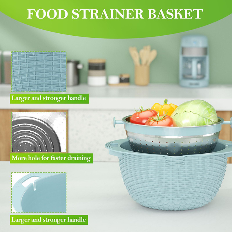 Double-layer  4 in 1 Collapsible Stainless Steel Colander Rotating Vegetable Basket with Vegetable Slicer