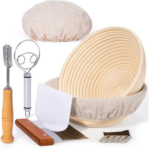 Sourdough Proofing Basket set 2 Pieces 9 inch Round Rattan Bread Proofing Basket with Whisk Bread Lame Scraper