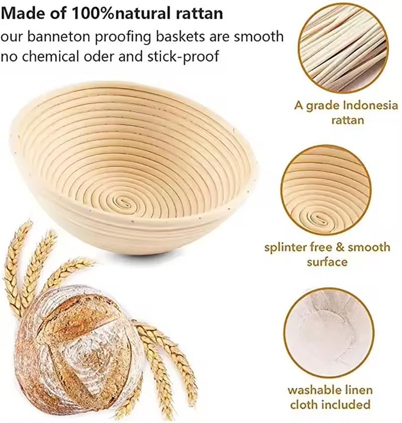 Sourdough Proofing Basket set 2 Pieces 9 inch Round Rattan Bread Proofing Basket with Whisk Bread Lame Scraper