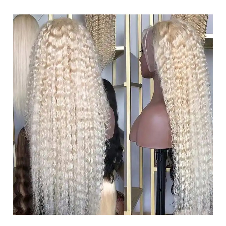 30 Inch Raw Virgin Deep Wave 613 Blonde Hd Lace Front Wig 13x4 Curly Transparent Lace Frontal Human Hair Wig 613 Full Lace Wig