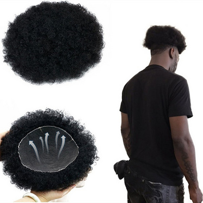 Hot Sell Toupee Afro Men Toupee Bang Cute Hairpieces PU base  Hair System Virgin Men Afro Toupee Lace Human Hair