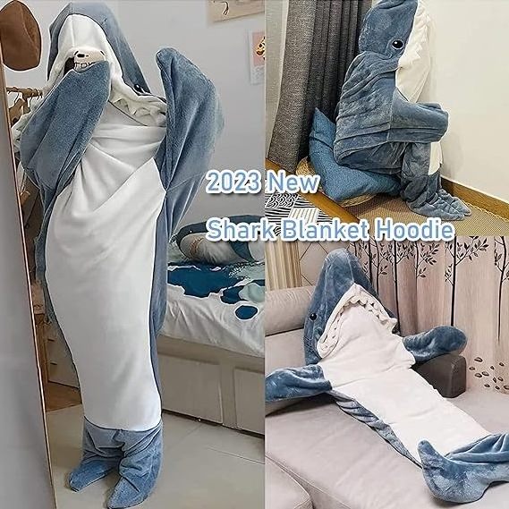 260GSM flannel 2023 New Adult Children Shark Blanket Super Soft Cozy Flannel Hoodie Sleeping Bag Shark Wearable Blanket