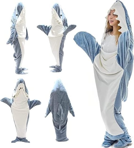 260GSM flannel 2023 New Adult Children Shark Blanket Super Soft Cozy Flannel Hoodie Sleeping Bag Shark Wearable Blanket