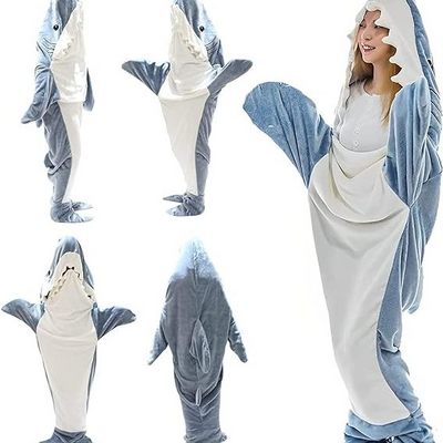 260GSM flannel 2023 New Adult Children Shark Blanket Super Soft Cozy Flannel Hoodie Sleeping Bag Shark Wearable Blanket