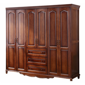 High-End Customized Wood Grain Wardrobe American Style Furniture Wardrobe Solid Wood Clothes Storage Cabinet