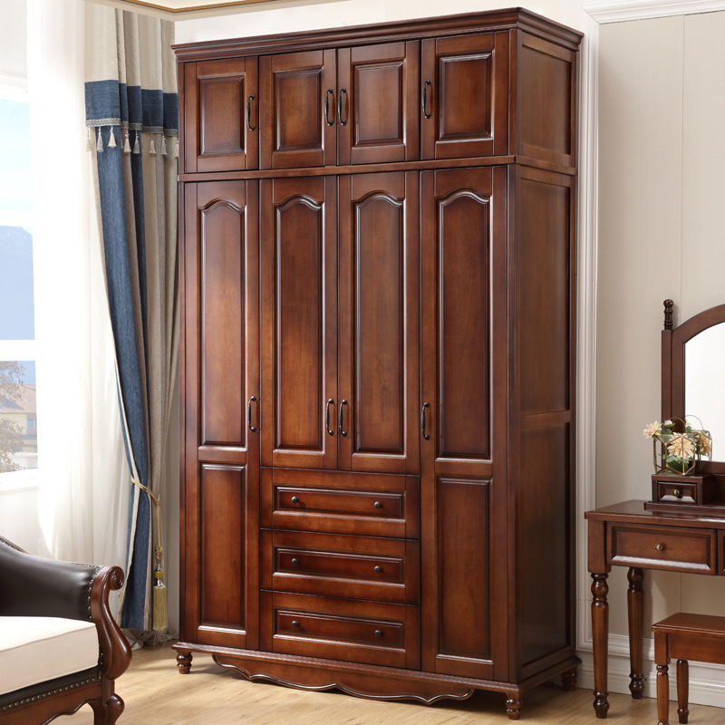 High-End Customized Wood Grain Wardrobe American Style Furniture Wardrobe Solid Wood Clothes Storage Cabinet