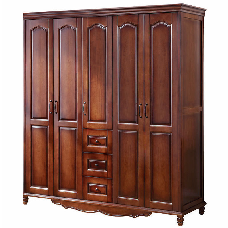 High-End Customized Wood Grain Wardrobe American Style Furniture Wardrobe Solid Wood Clothes Storage Cabinet