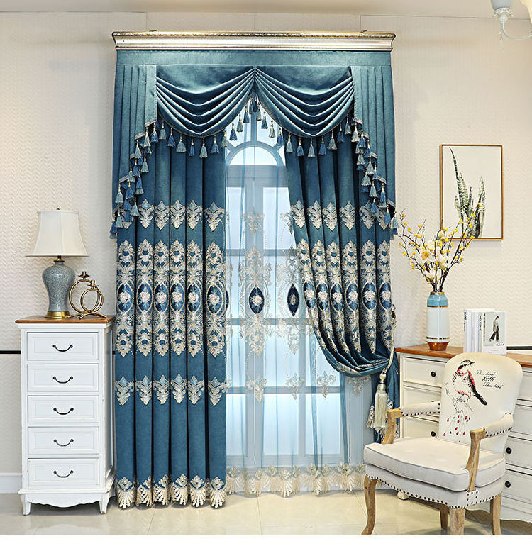 European Style Latest decorative luxury Turkish window curtains for the living room with valance attached