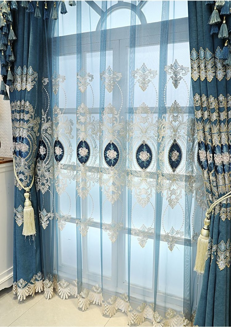 European Style Latest decorative luxury Turkish window curtains for the living room with valance attached