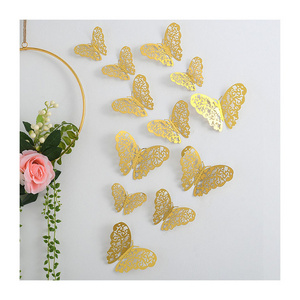 Wholesale butterfly cake topper gold color 3d wall stickers home decoration butterfly