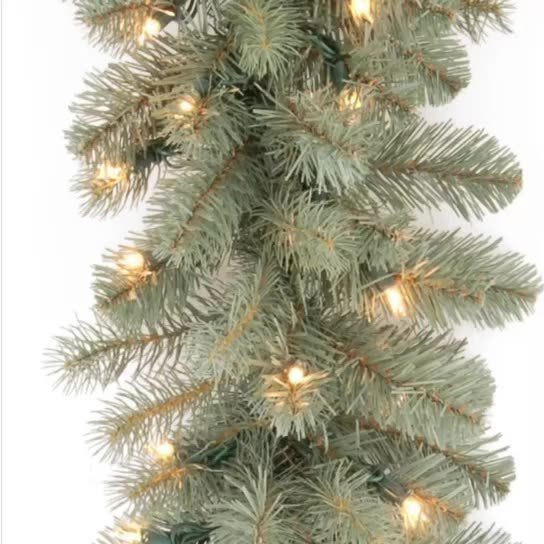 Artificial Christmas pine needles wreath branches greenery picks pine needle wreath decoration pine with LED lights