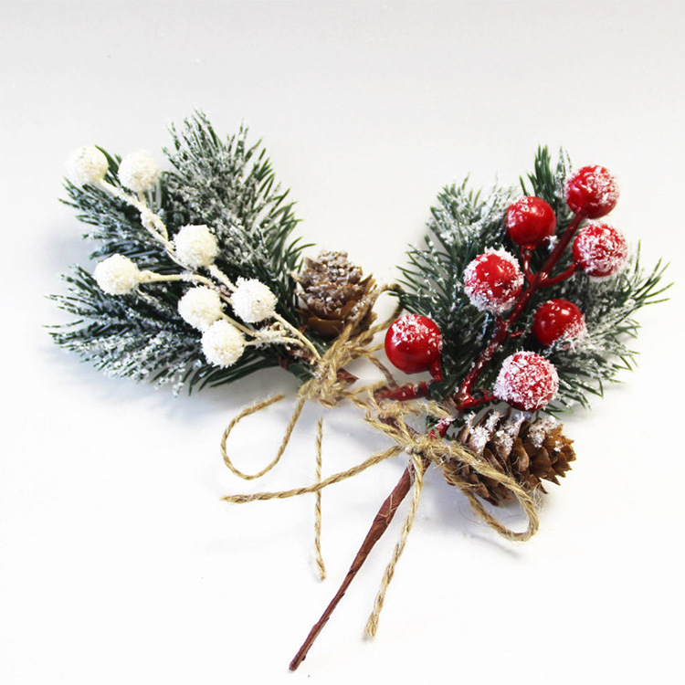 Artificial Christmas Red Stem Picks Red Berry And Pine Cone With  Branches For Holiday Decorations