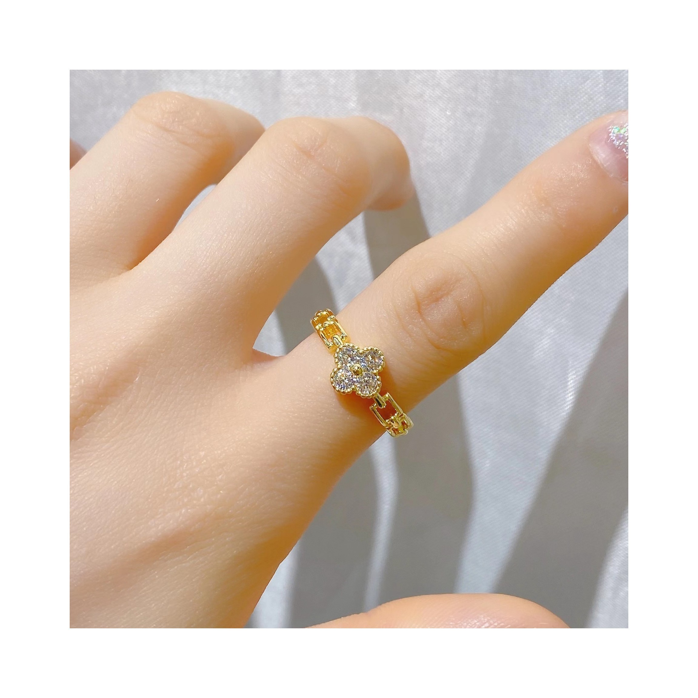 Everything copper zircon jewelry accessories open adjustable lucky four-leaf clover ring index finger ring female