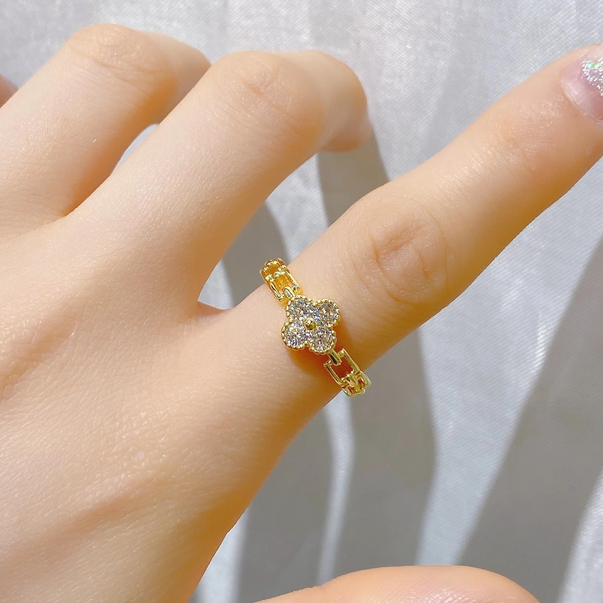 Everything copper zircon jewelry accessories open adjustable lucky four-leaf clover ring index finger ring female