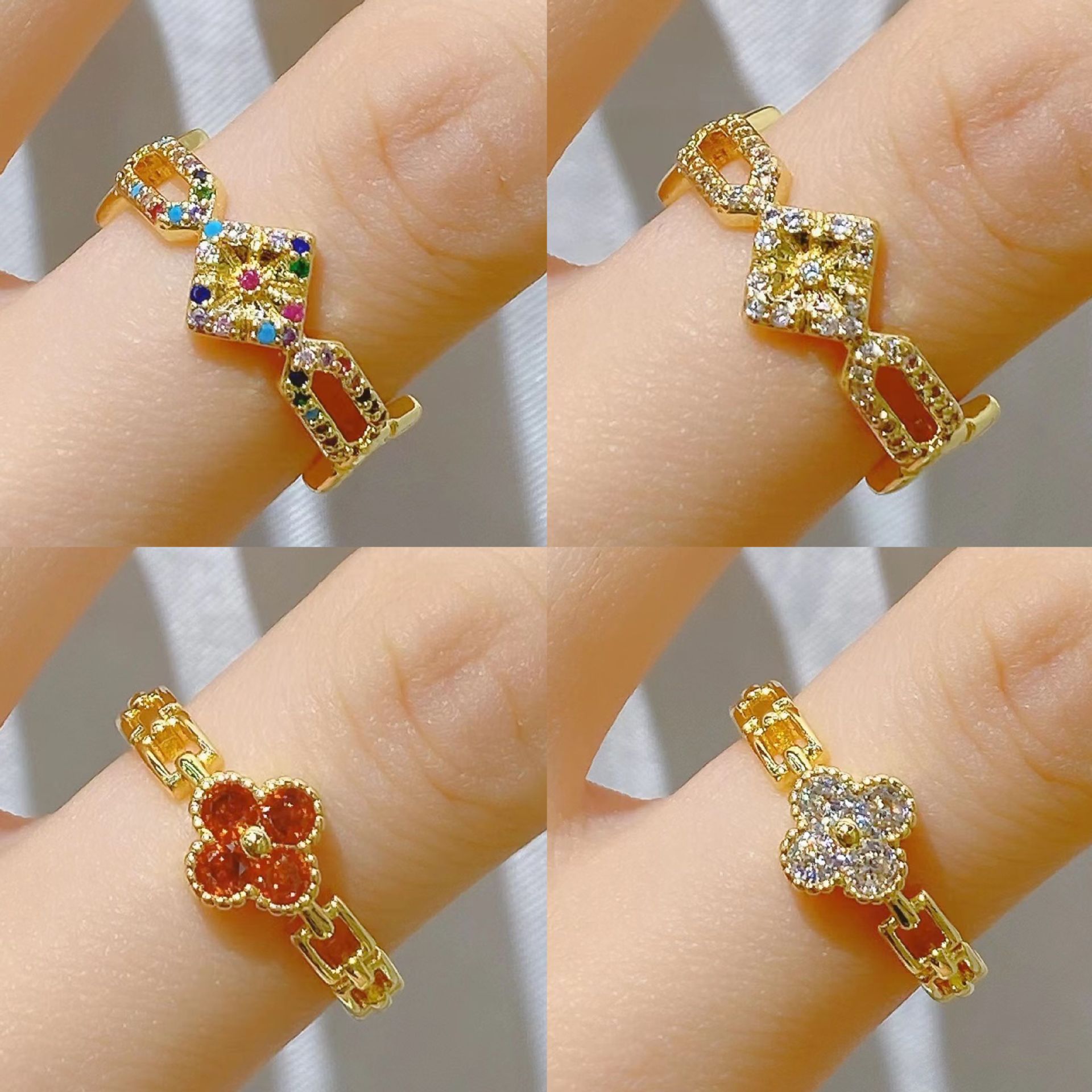 Everything copper zircon jewelry accessories open adjustable lucky four-leaf clover ring index finger ring female