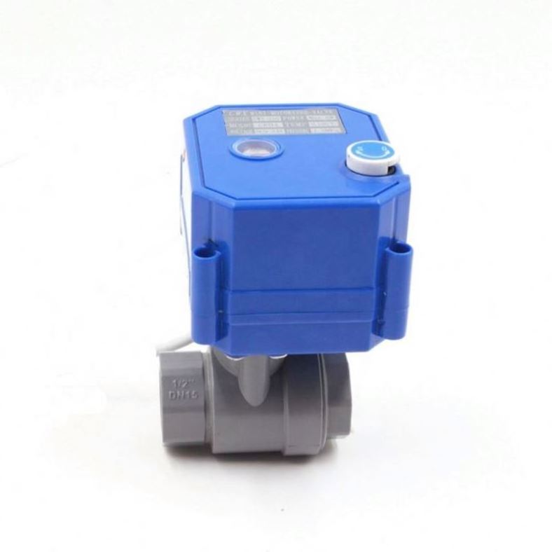 Mini plastic dn15 dn20 two way motorized ball valve with electric actuator manual operation 12v 24v 220v