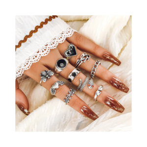 Retro Animal Ring Sweet Cool Street Style No. 8 number Lucky Spades A Playing card 10-piece set ring