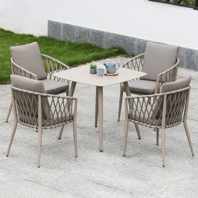 HomeCome Good Quality Aluminum Rattan Rope Woven Modern Fancy Stackable Patio Garden Outdoor Chair