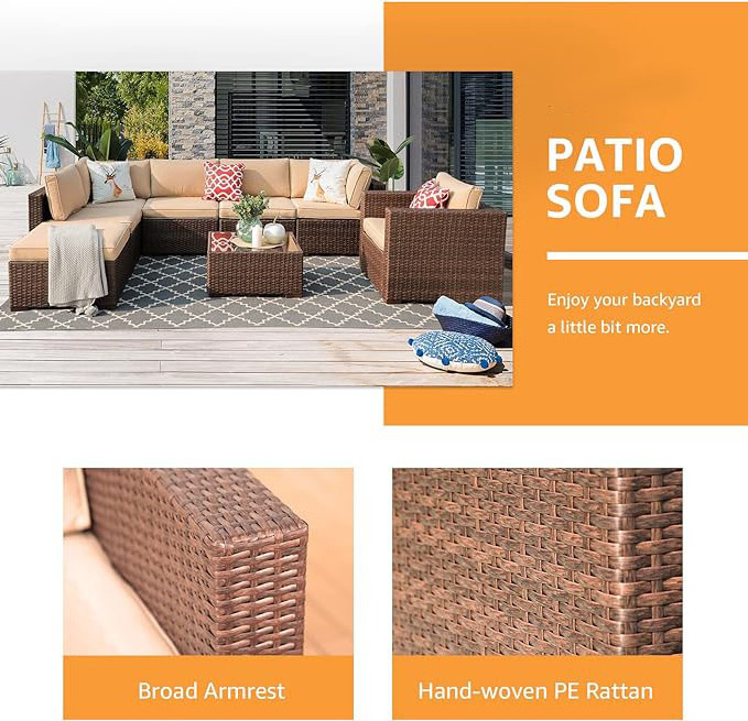 Homecome Sectional Couch Rattan Wicker Pool Lounger Outdoor Patio Sofa Outdoor Garden Furniture for Backyard lawn