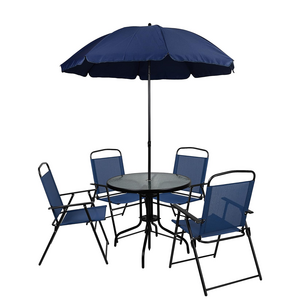 Flash Furniture t 6-Piece Modern Design Outdoor Patio Garden Set Navy Umbrella Table & 4-Navy Folding Chairs