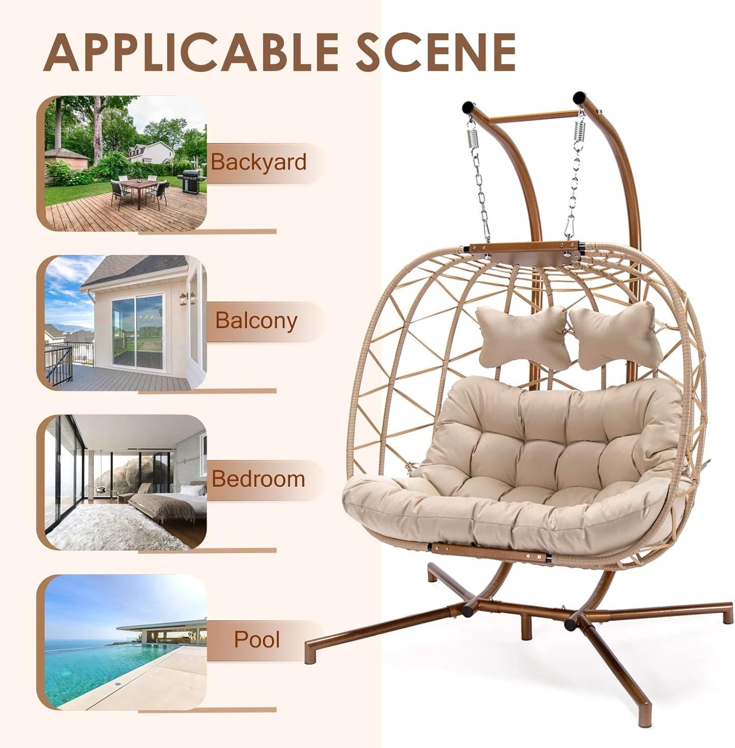 Luxury 2 Person Wicker Swing Double Egg Chair with Stand ,outdoor garden furniture,egg chair swing