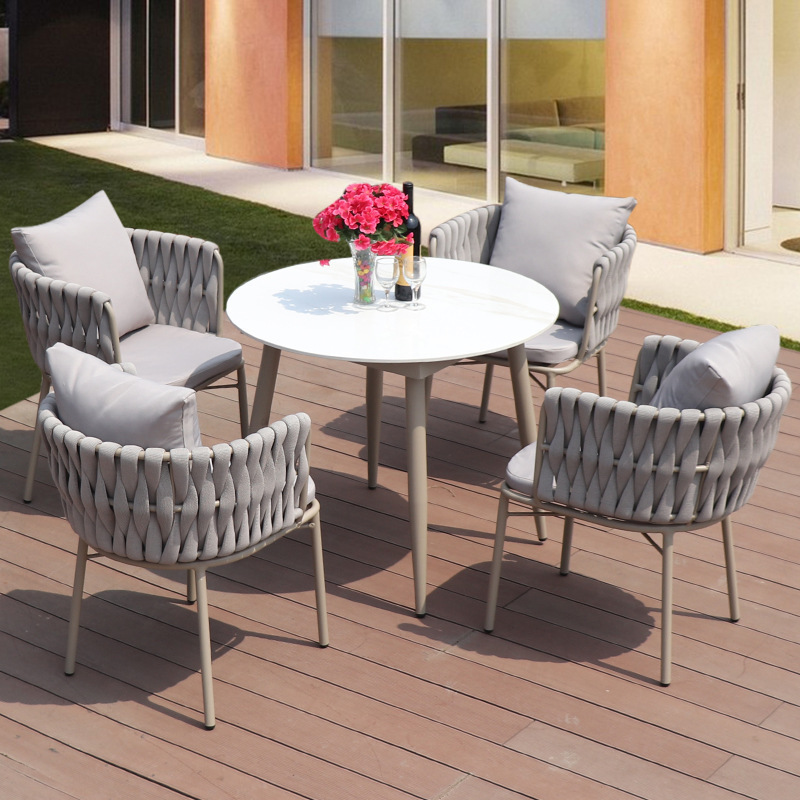 HomeCome Good Quality Aluminum Rattan Rope Woven Modern Fancy Stackable Patio Garden Outdoor Chair