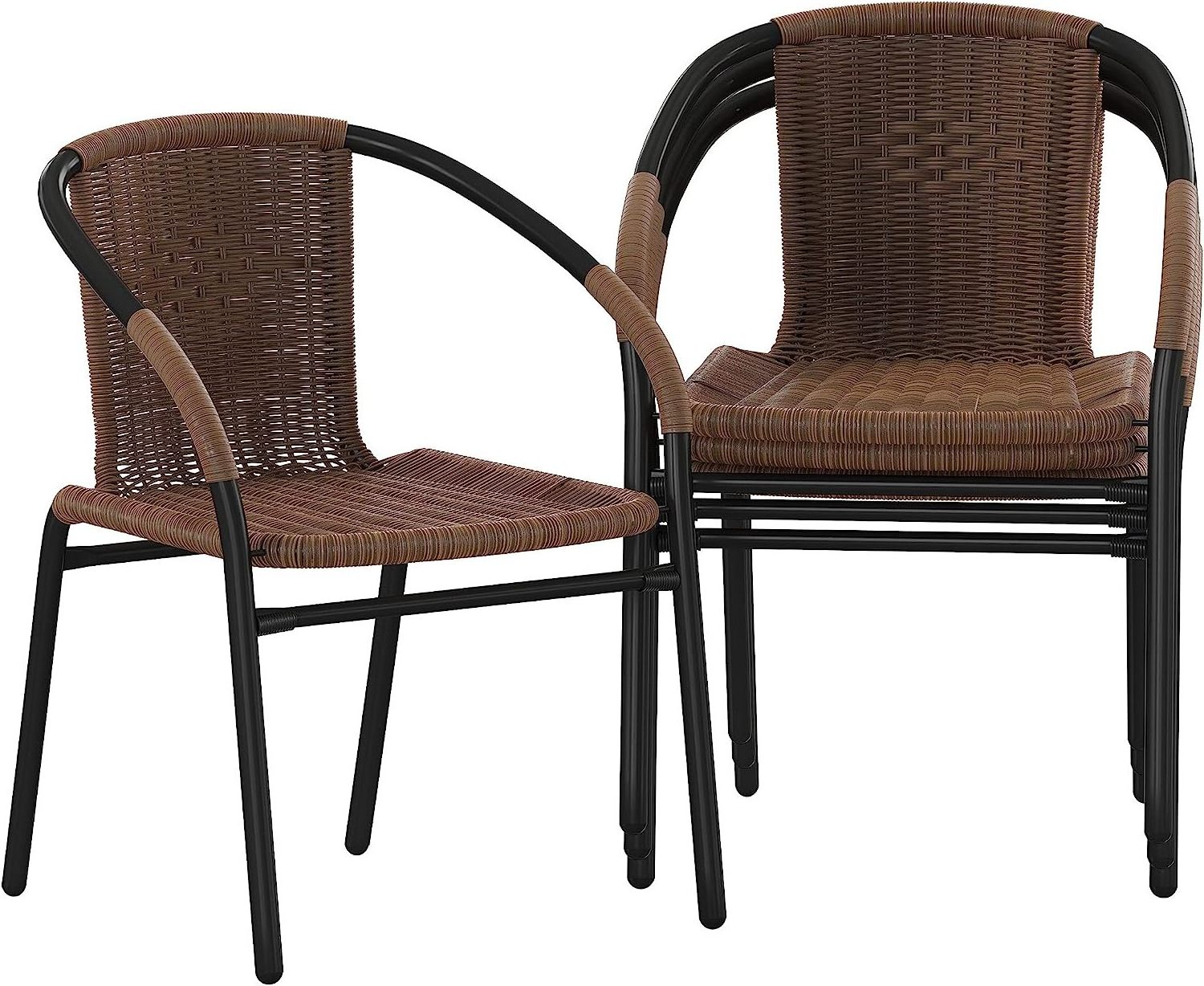 Indoor/Outdoor Stackable Dining Chairs Stacking Rattan Bistro Chairs for Patio Restaurant & Garden Sets