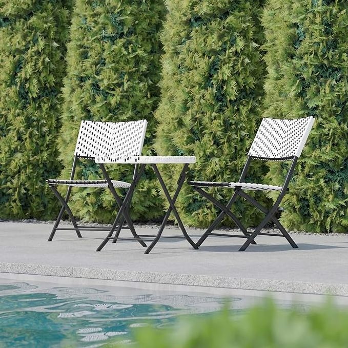 Homecome Factory Wholesale Rattan Wicker Folding Chair And Table Outdoor Bistro Set For Courtyard Backyard Patio Garden