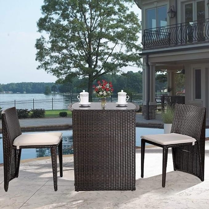 HOMECOME Modern Wholesale Wicker Rattan Outdoor Space Saving Furniture Outdoor Bistro Set Outdoor Furniture Set