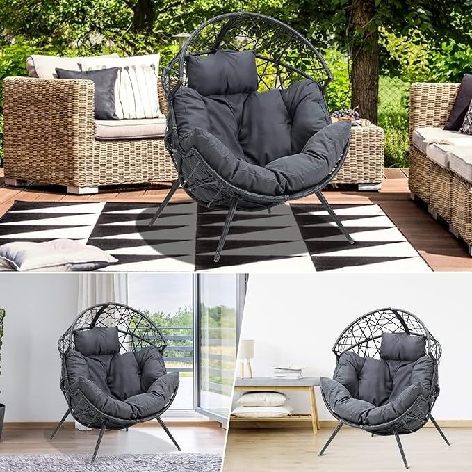 HOMECOME Patio Furniture Rattan Wicker Oversize Outdoor Egg Basket Lounger Chair Garden Sofa Outdoor Furniture