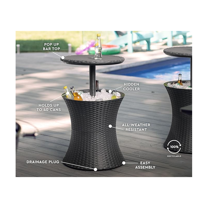 Factory  Outdoor Patio Furniture Set with 7.5 Gallon Beer and Wine Cooler Dark Grey Wicker Hot Tub Side Table for Courtyard