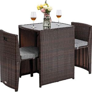 3 PCS Wicker Outdoor Patio Bistro Set Small Space  with Glass Top Table Dining Chairs for outdoor rattan furniture