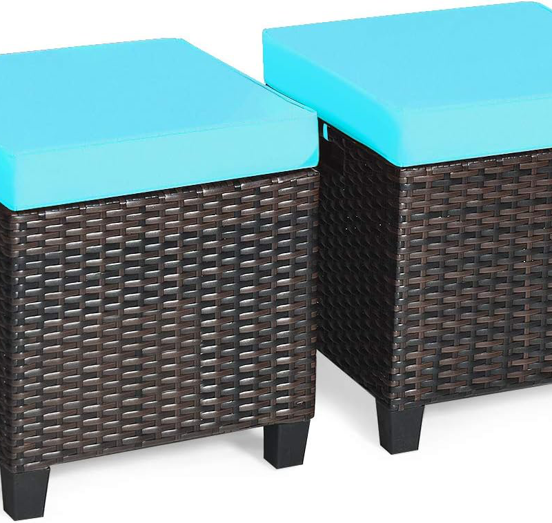 2-Piece Modern Outdoor Patio Ottoman All Weather Rattan Wicker Seat Courtyard Application Footstool Footrest Furniture