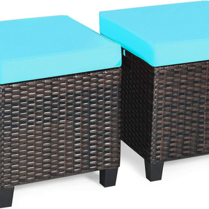 2-Piece Modern Outdoor Patio Ottoman All Weather Rattan Wicker Seat Courtyard Application Footstool Footrest Furniture