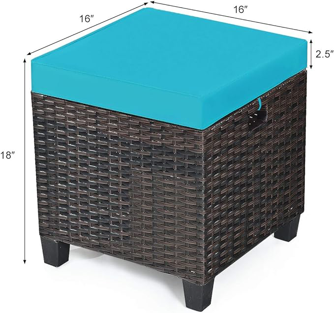 2-Piece Modern Outdoor Patio Ottoman All Weather Rattan Wicker Seat Courtyard Application Footstool Footrest Furniture