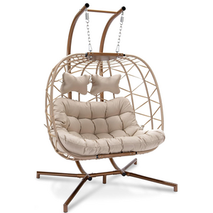 Luxury 2 Person Wicker Swing Double Egg Chair with Stand ,outdoor garden furniture,egg chair swing