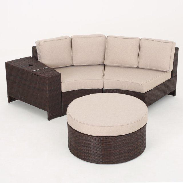 Modern 4-Piece Outdoor Wicker 1/2 round Seating Set with Cushions for Living Room or Courtyard Rattan/Wicker Furniture