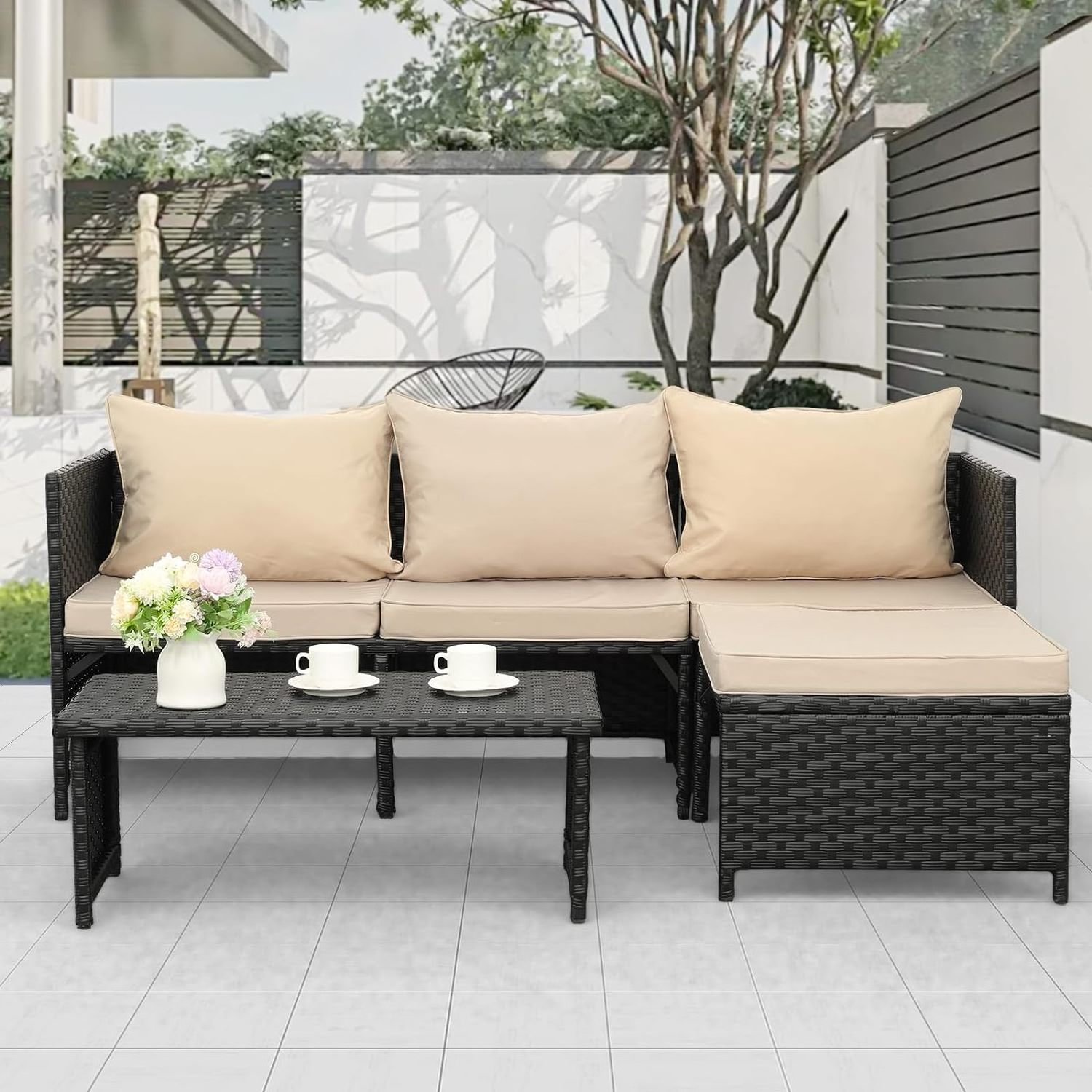 Best Selling 3-Piece Outdoor PE Rattan Furniture Set  Wicker Conversation Loveseat Sofa ,outdoor patio sofa conversation set