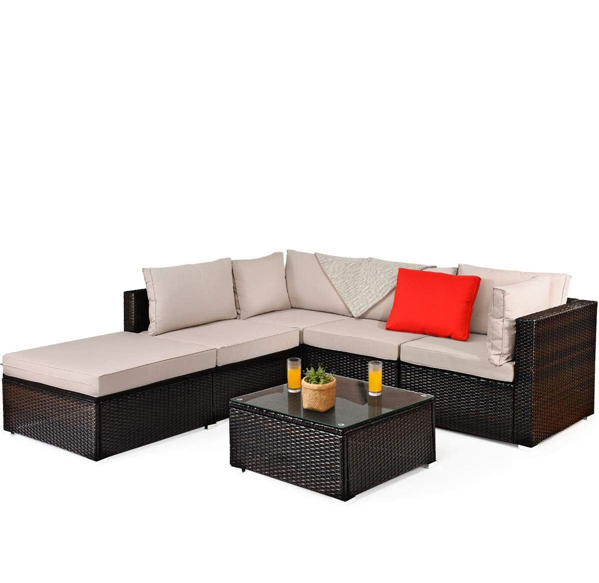 Homecome Relaxing Patio Sectional Rattan Sofa Set Modern Outdoor Garden Furniture with comfort cushions for poolside lawn